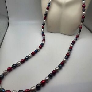 Authentic freshwater pearls dyed sterling silver long length strand fine jewelry
